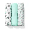 Three rolled-up baby blankets are displayed vertically against a white background. Produktbild-Vorschau