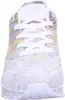 A close-up front view of a Skechers sneaker with a colorful, abstract pattern. Produktbild-Vorschau