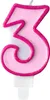 Bougie d'anniversaire 3, rose, 7 cm Voir les images du produit 1