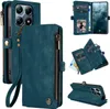 Collage of a teal leather wallet phone case for a Xiaomi 14T Pro, showing different angles and features. Produktbild-Vorschau