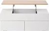A modern white coffee table with a lift-top mechanism and two drawers, shown against a white background. Produktbild-Vorschau