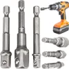 A collage of drill bit adapters and a cordless drill. Produktbild-Vorschau