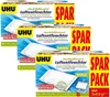 Three boxes of UHU Luftentfeuchter (dehumidifier) refill bags are stacked and angled. Produktbild-Vorschau