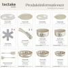 A collage of product images and specifications for a cookware set. Produktbild-Vorschau