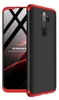A black and red phone case is shown with a reflective screen displaying text. Produktbild-Vorschau