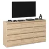 A wide, light wood dresser with a large flat-screen TV mounted above it. Voir les images du produit