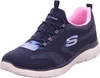 A single navy blue Skechers sneaker with pink accents is shown against a white background. Náhled obrázku produktu
