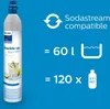 A Philips CO2 cylinder for a soda maker, with text and graphics indicating its compatibility and capacity. Voir les images du produit