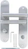 A set of stainless steel door handles and mounting hardware is displayed against a white background. Produktbild-Vorschau