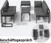 A set of outdoor furniture, including a sofa, coffee table, and side table, arranged on a white background. Produktbild-Vorschau