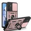 A rose gold and black phone case with a ring holder and camera protection is displayed from multiple angles against a white background. Produktbild-Vorschau