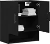 A black wooden cabinet with two doors, one open, showing shelves with books. Voir les images du produit