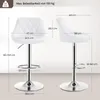 Two white bar stools with dimensions indicated by lines and text. Produktbild-Vorschau
