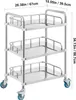 A three-tier stainless steel utility cart with wheels, shown from a slightly elevated front-left angle, with dimensions indicated by text overlays. Produktbild-Vorschau