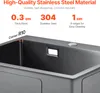 A close-up view of a stainless steel sink with text overlays highlighting its features. Anteprima dell’immagine prodotto