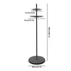 A black floor-standing rack with multiple tiers of hooks, used for displaying ties or belts. Dimensions are indicated with text overlays. Podgląd zdjęcia produktu