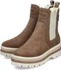 A pair of brown and beige Rieker women's boots with a white sole, shown against a white background. Produktbild-Vorschau