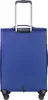 A blue suitcase with a retractable handle and wheels, shown from the back. Voir les images du produit
