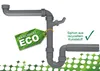 A diagram of a sink siphon made from recycled plastic, with marketing text and a logo. Produktbild-Vorschau