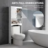 A white bathroom cabinet is shown next to a toilet and a bathtub, with an illustration demonstrating an anti-fall safety feature. Náhled obrázku produktu