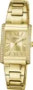 A close-up studio shot of a gold Guess watch with a rectangular face and crystal embellishments on the bezel. Produktbild-Vorschau