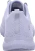 The back view of a gray and white Skechers women's sneaker. Voir les images du produit