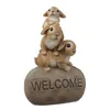 Gartenfigur Welcome - 3 Häschen auf Stein - Dekofigur - H: 26cm - Polyresin - braun Produktbild-Vorschau