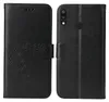 A black flip phone case with a floral pattern is shown open and closed. Produktbild-Vorschau