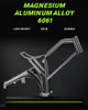 A metallic bicycle frame is displayed against a dark background, with text highlighting its material and features. Produktbild-Vorschau
