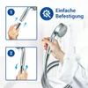 Instructions for attaching a shower hose to a shower head, with a person demonstrating the process. Produktbild-Vorschau