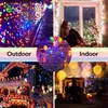 A collage of four images showcasing colorful LED string lights used for outdoor and indoor decoration, including on a house, a pathway, and around a Christmas tree. Náhled obrázku produktu