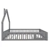 A grey house-shaped bed frame with a slatted base and a partial railing, shown from the side against a white background. Anteprima dell’immagine prodotto