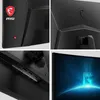 A collage of four images showing different angles and details of an MSI gaming monitor. Podgląd zdjęcia produktu