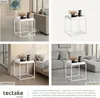 Collage of a white side table in different room settings: an atelier, a bedroom, and a living room. Produktbild-Vorschau
