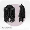 Two views of a folded black baby stroller, one from the front and one from the side, presented against a light gray and white background. Produktbild-Vorschau