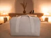 A duffel bag is placed on a bed in a bedroom with lamps on either side. Produktbild-Vorschau