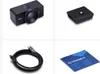 A collage of product images showing a webcam, a mount, a USB-C cable, and a manual. Produktbild-Vorschau