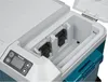 Close-up view of the interior of an open Makita cooler/warmer box, showing the battery compartments and digital display. Produktbild-Vorschau