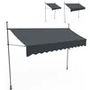 A dark grey awning is shown on a white background, with two smaller, similar awnings shown in the upper right corner. Produktbild-Vorschau