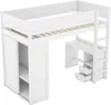 A white loft bed with a built-in wardrobe and desk, shown against a white background. Voir les images du produit