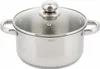 A stainless steel pot with a glass lid and handles, isolated on a white background. Voir les images du produit