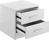A white nightstand with two open drawers, showing the drawer slides. Podgląd zdjęcia produktu