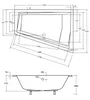 Technical drawing of a bathtub with dimensions. Produktbild-Vorschau