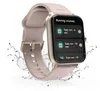 A smartwatch with a pink band and gold casing is shown with water splashes around it. The screen displays running course options. Náhled obrázku produktu