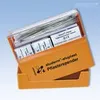 An orange dispenser for bandages, filled with bandages, against a blue and white gradient background. Náhled obrázku produktu