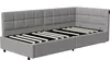 A gray upholstered bed frame with a slatted base is shown against a white background. Náhľad obrázku produktu