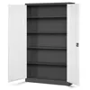 An open, empty metal filing cabinet with white doors and a gray interior. Podgląd zdjęcia produktu