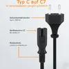 Diagram showing a Type C to C7 power cable with labels for its components. Náhľad obrázku produktu