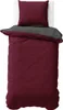 A burgundy and gray duvet cover and pillowcase set laid out on a white surface. Produktbild-Vorschau