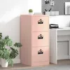 A pink filing cabinet is shown in an office setting next to a desk and a plant. Voir les images du produit